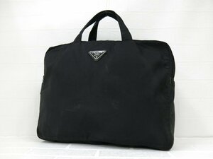 ◆PRADA プラダ◆三角ロゴプレート◆ナイロン◆ハンド バッグ◆ブラック シルバー金具◆イタリア製◆腕かけ◆ビジネス◆A4収納可◆A7353