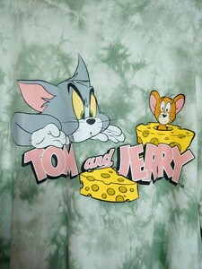 H&M TOM and JERRY トムとジェリー タイダイ プリント Tシャツ 美中古 XLサイズ モスグリーン RelaxFit バックプリント ワーナーブラザース