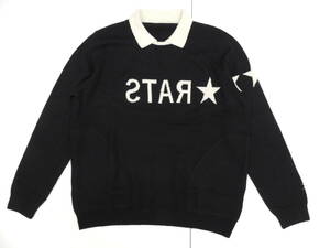 ★ 3L XXL カシミヤ 100% ダーマコレクション DAMA COLLECTION STAR 星柄 襟付き ニット セーター 黒 ブラック サイドポケット付き