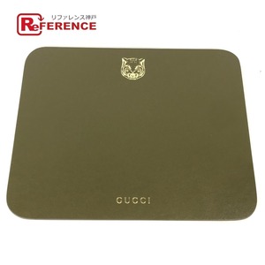 美品 GUCCI グッチ タイガー マウスパッド PC パソコン インテリア 雑貨 カーキ メンズ【中古】