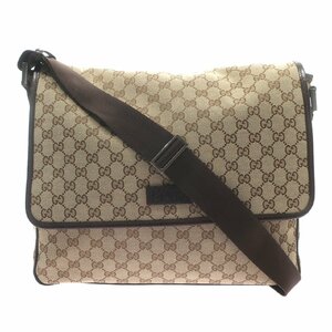 1円スタート GUCCI グッチ GGキャンバス ショルダーバッグ 233052 GG柄 シルバー金具 メッセンジャーバッグ ブラウン メンズ レディース