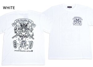 九尾狐ヘッド＆ちぎり半袖Tシャツ◆CHIGIRI ホワイトXLサイズ CHS59-551 ちぎり チギリ 和柄 和風 キツネ 妖怪