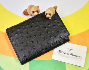 即決 新品 Valentino Primiero バレンチノプリメーロ 革製 ブラック 黒 BLACK 二つ折り オーストリッチ 財布 ウォレット