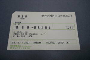 【使用済　切符　乗車券】　豊橋駅 ⇔ 新名古屋駅　特急券　昭和５８年