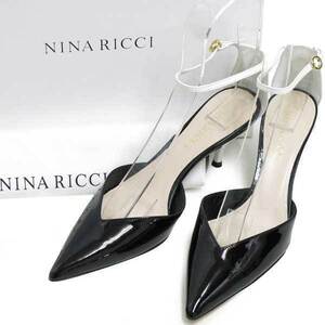 新品 NINA RICCI バイカラー パテント ポインテッドトゥ ストラップ パンプス 定価86,000円 size36 ニナリッチ