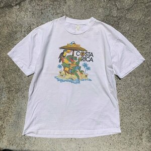 【XL】90s USA製 COSTARICA ワニ プリントTシャツ 白■ビンテージ オールド アメリカ古着 コットン リゾート ビール 動物