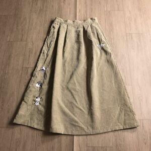 100円スタート□ graniph グラニフ　コーデュロイ スカート　シマエナガ