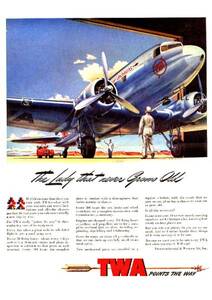 ●208F　1945年のレトロ広告　TWA航空　TRANS WORLD AIRLINES