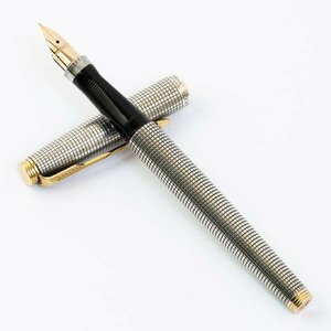 PARKER パーカー 万年筆 シズレ 旧型 65 細字 スターリングシルバー 格子 14K STERLING SILVER MADE IN U.S.A. 筆記用具 #36496