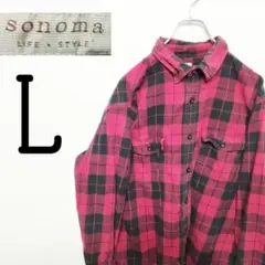 USA古着 sonoma ネルシャツ　L レッド　ブラック　チェックシャツ