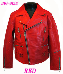 3Lサイズ ビッグサイズ UKライダース 本革ジャケット 3547 レッド 赤 RED メンズ 革ジャン 大きなサイズ バッファローレザー ロンジャン