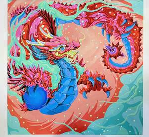 ☆現代水墨画家☆絵師白道 　 Pinky Dragon（Red）　版画（ジークレー印刷）50枚限定　直筆サインあり　　現代アート　送料無料♪