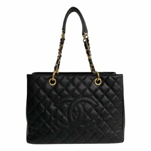 極 美品 CHANEL シャネル マトラッセ ココマーク チェーン マットキャビアスキン レザー トートバッグ ハンドバッグ A4収納可能 黒 02673