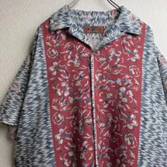 古着 レトロ 柄シャツ 花柄 アロハ 総柄  開襟 オープンカラー  半袖