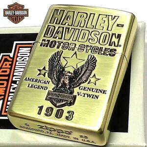 ZIPPO ライター ハーレー ダビッドソン ジッポ イーグルメタル HARLEY-DAVIDSON ロゴ 彫刻 アンティークゴールド 金 かっこいい ブラス