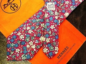 ♪vr0360♪良品♪【HERMES】エルメス【花 植物 柄】ネクタイ