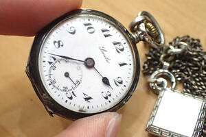 希少 SMILE/スマイル 銀無垢/SV900製 ◆ ニエロ象嵌 手巻きアンティーク懐中時計