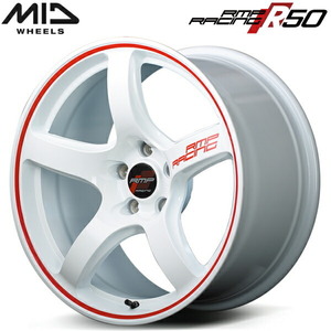 MID RMP RACING R50 4本Set ホワイト/リムレッドライン 7.0J-17インチ 5穴/PCD114.3 インセット+48