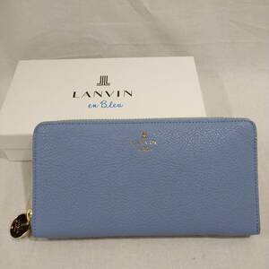 【美品】LANVIN en Bleu ランバンオンブルー 長財布 ラウンドジップ ウォレット 箱付【ブランド 小物 お洒落 高級 人気 サイフ 青系】62