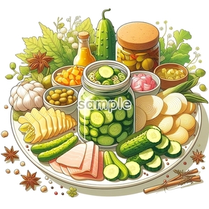 A3 350dpi 食べ物 漬物 はちみつ ハーブ オリジナル絵イラスト画像素材 54P Food Pickles Honey Spices picture image material