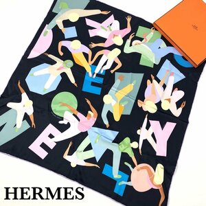 美品 HERMES エルメス スカーフ カレ70 箱付 ジーンケリーのオマージュ 青/ネイビー/マルチカラー シルク ツイリー 正規品 本物保証 最落無