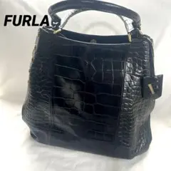 FURLA フルラ　ハンドバック　トートバッグ　ブラック　型押し　2way