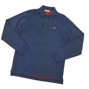 D557-69 LACOSTE ラコステ 長袖 ポロシャツ トップス プルオーバー ハーフボタン 綿98% ナイロン2% ネイビー系 メンズ 3