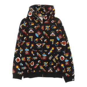 A BATHING APE アベイシングエイプ 青山限定 マイロ 総柄 フルジップアップ スウェット パーカー フーディ ブラック