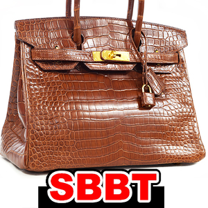 エルメス　バーキン30　ミール　マット クロコダイル ポロサス　G金具　□C刻印　ブラウン HERMES Birkin 本物 未使用 sbbt