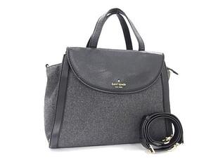 1円 kate spade ケイトスペード PXRU6977 キャンバス×レザー 2WAY ハンドバッグ トート ショルダー クロスボディ ダークグレー系 BI8288