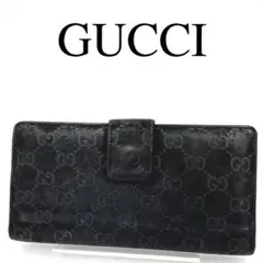 GUCCI グッチ 長財布 GG柄 総柄 Wホック ネイビー系 スエード