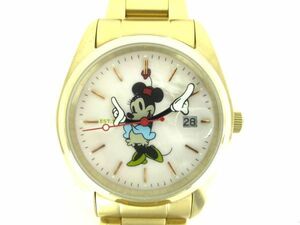 ディズニー　ミニーマウス　腕時計　クオーツ　白文字盤　お洒落な　ゴールドカラー　E33