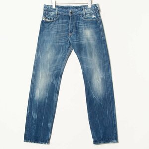 【1円スタート】DIESEL ディーゼル テーパードデニムパンツ ジーンズ USED加工 綿100％ ボタンフライ ファスナーポケット 青 インディゴ 31