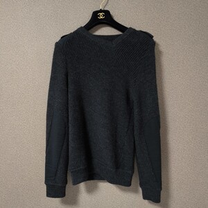 極美品【ミハラヤスヒロ】変形ニット S アシンメトリー 黒 パッチ 毛100% MIHARA YASUHIRO ブラック ウール セーター