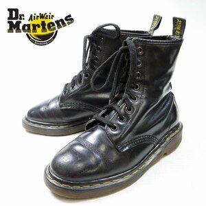 英国製　UK3-1/2　22.5cm相当　Dr.Martens　ドクターマーチン　8ホール　ブーツ　黒　イエローステッチ　イングランド製/24.2.24/P241