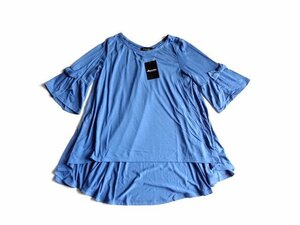 新品 francaise テールカット 袖リボン Tシャツ チュニック 青 レディース トップス イレヘム　カットソー