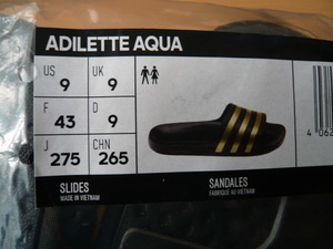 ★ adidas アディダス ADILETTE AQUA SLIDES アディレッタ アクア サンダル ブラック/ゴールド US9 UK9 F43 D9 J275 CHN265