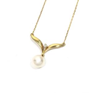 ＊K18 MIKIMOTO ダイヤ付き パールネックレス 一粒 750 ゴールド 真珠 ペンダント ミキモト 刻印あり