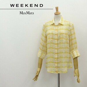 ◆Max Mara WEEKEND マックスマーラ ラミー100％ 総柄 七分袖 シャツ ブラウス イエロー×ホワイト 40