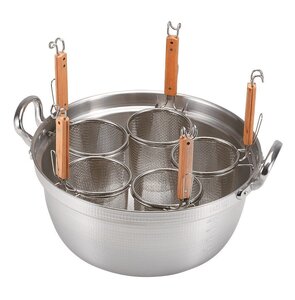 ★デカてぼ茹麺鍋セット（てぼ径１６ｃｍ５本・専用リング付）日本製新品