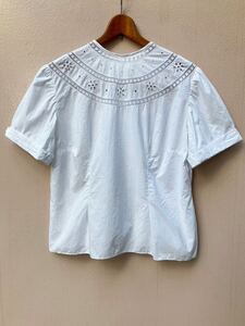 ヨーロッパ古着1960s cotton race blouse vintageレースブラウス白　ホワイトblouse shirt半袖 60s ブラウス LV864