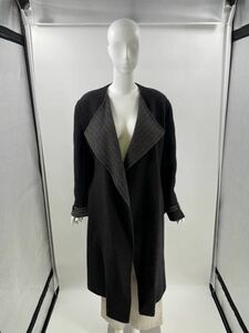 HERMES　エルメス　アルパカ　ロングコート　黒　グレー系　ベルト付き　４０　極美品