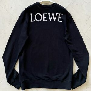 美品/L相当★ ロエベ LOEWE バックロゴ スウェット クルーネック 長袖 トレーナー トーテンポールプリント 高級感◎ ブラック 黒 メンズ