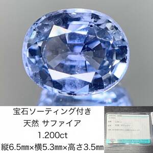 1円　サファイア　1.200ct　宝石ソーティング付き　縦6.5×横5.3×高さ3.5　 ルース（ 裸石 ）　 1575Y