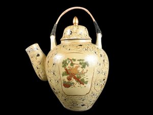 【雲】大珍品 薩摩焼 金彩鶴群鷹絵付大急須 高さ67.5cm 古美術品(鷲花瓶飾壺)AJ901 DTgkujy