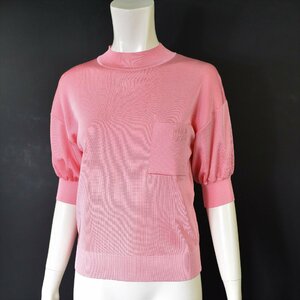 1265-24C0135★ニナリッチ NINA RICCI 美品★洗練ピンク.:* 高級ショートスリーブストレッチニット 定価13万円 ９号