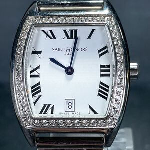 美品 SAINT HONORE サントノーレ 741025.2-A04 腕時計 アナログ クオーツ カレンダー ホワイト文字盤 新品電池交換済み 動作確認済み