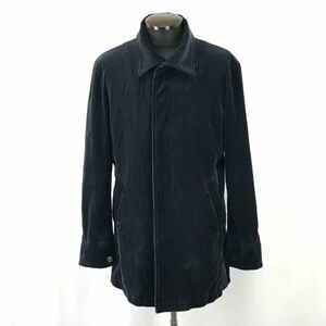 ミッシェルクラン/MICHEL KLEIN★ベロア/ステンカラーコート【46/メンズM/紺ストライプ柄/navy】Coats/Jackets/Jumpers◆pBH313