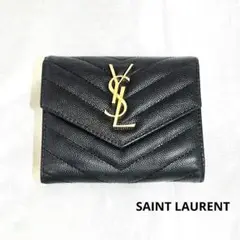 YSL サンローラン カサンドラ 三つ折り財布 ロゴ レザー ブラック 黒