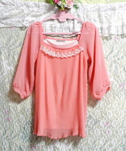 蛍光ピンクシフォンチュニック/トップス Fluorescent pink chiffon tunic/tops